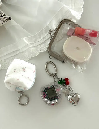 Game console cherry keyring Y2K bag heart keyholder