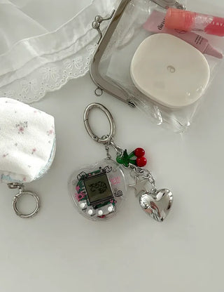 Game console cherry keyring Y2K bag heart keyholder