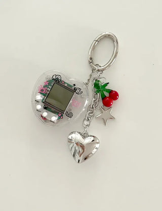 Game console cherry keyring Y2K bag heart keyholder