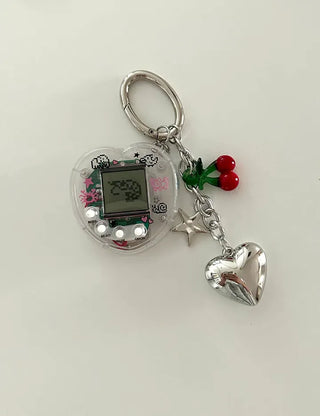Game console cherry keyring Y2K bag heart keyholder