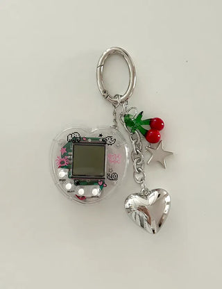 Game console cherry keyring Y2K bag heart keyholder