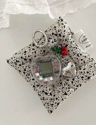 Game console cherry keyring Y2K bag heart keyholder