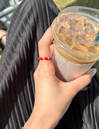 Set Silver Ball Color Bead Ring Women's Layering Ring