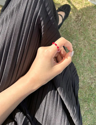 Set Silver Ball Color Bead Ring Women's Layering Ring