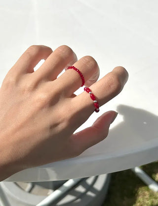 Set Silver Ball Color Bead Ring Women's Layering Ring