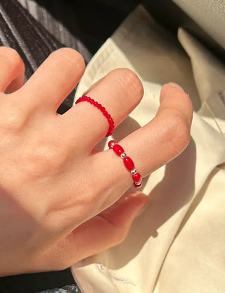 Set Silver Ball Color Bead Ring Women's Layering Ring
