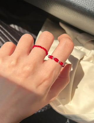 Set Silver Ball Color Bead Ring Women's Layering Ring