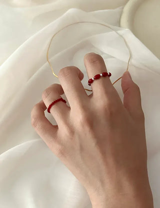 Set Silver Ball Color Bead Ring Women's Layering Ring