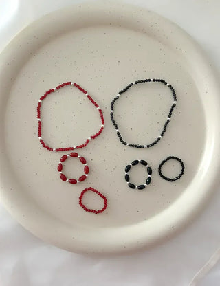 Set Silver Ball Color Bead Ring Women's Layering Ring