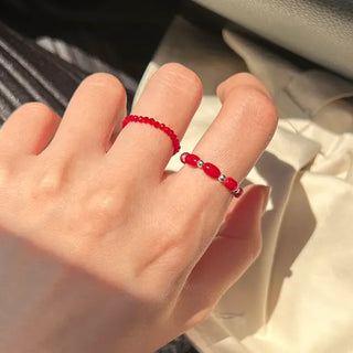 Set Silver Ball Color Bead Ring Women's Layering Ring