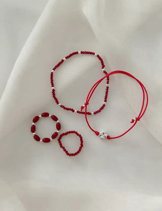 Set Silver Ball Color Bead Ring Women's Layering Ring