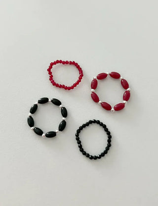 Set Silver Ball Color Bead Ring Women's Layering Ring