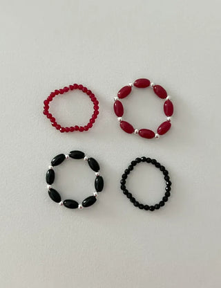 Set Silver Ball Color Bead Ring Women's Layering Ring