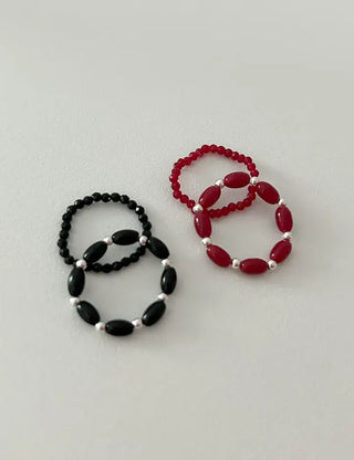 Set Silver Ball Color Bead Ring Women's Layering Ring