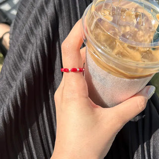 Set Silver Ball Color Bead Ring Women's Layering Ring