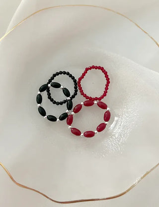 Set Silver Ball Color Bead Ring Women's Layering Ring