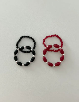 Set Silver Ball Color Bead Ring Women's Layering Ring