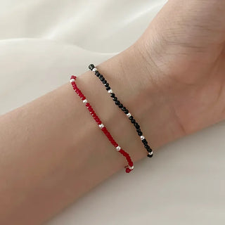 Silver ball cut bead bracelet layered 925 silver bracelet