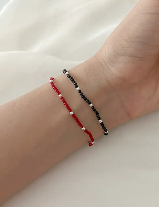 Silver ball cut bead bracelet layered 925 silver bracelet