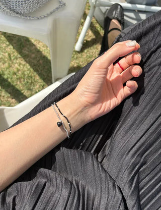 Silver ball cut bead bracelet layered 925 silver bracelet