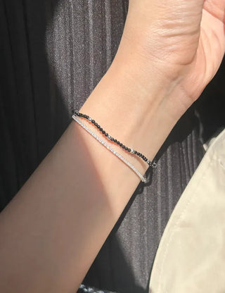 Silver ball cut bead bracelet layered 925 silver bracelet