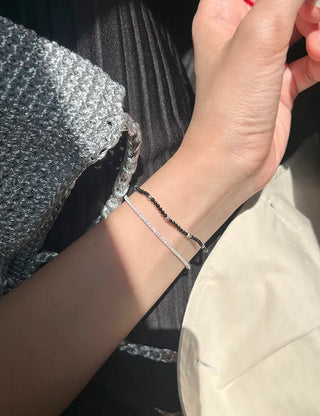 Silver ball cut bead bracelet layered 925 silver bracelet