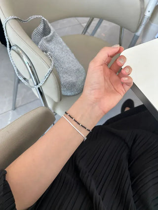 Silver ball cut bead bracelet layered 925 silver bracelet