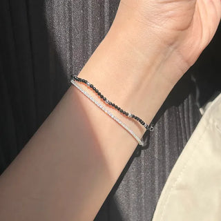 Silver ball cut bead bracelet layered 925 silver bracelet