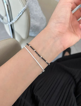 Silver ball cut bead bracelet layered 925 silver bracelet