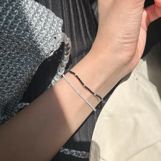 Silver ball cut bead bracelet layered 925 silver bracelet