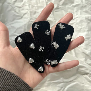 Pearl velvet holiday look ribbon heart snap side hair clip
