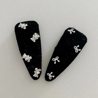 Pearl velvet holiday look ribbon heart snap side hair clip