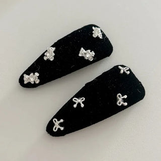 Pearl velvet holiday look ribbon heart snap side hair clip