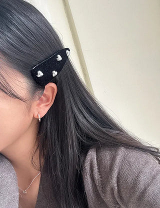 Pearl velvet holiday look ribbon heart snap side hair clip