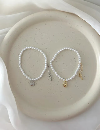 Pearl Bracelet Heart Key Women's Handmade Jewelry