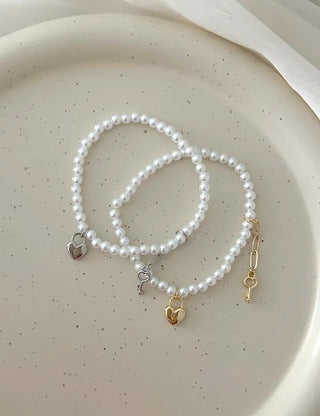 Pearl Bracelet Heart Key Women's Handmade Jewelry