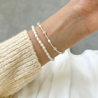 Silver 925 Freshwater Pearl Silver Bracelet Silver Ball Gemstone Summer