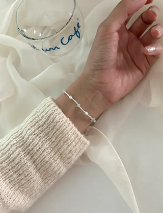 Silver 925 Freshwater Pearl Silver Bracelet Silver Ball Gemstone Summer
