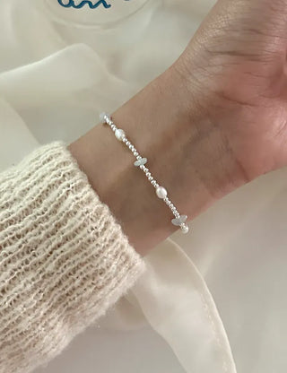Silver 925 Freshwater Pearl Silver Bracelet Silver Ball Gemstone Summer