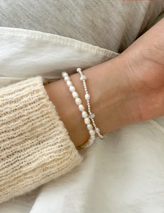Silver 925 Freshwater Pearl Silver Bracelet Silver Ball Gemstone Summer