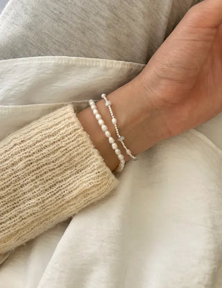 Silver 925 Freshwater Pearl Silver Bracelet Silver Ball Gemstone Summer