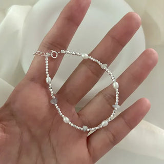 Silver 925 Freshwater Pearl Silver Bracelet Silver Ball Gemstone Summer