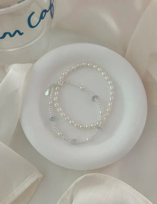 Silver 925 Freshwater Pearl Silver Bracelet Silver Ball Gemstone Summer