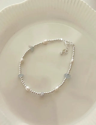 Silver 925 Freshwater Pearl Silver Bracelet Silver Ball Gemstone Summer