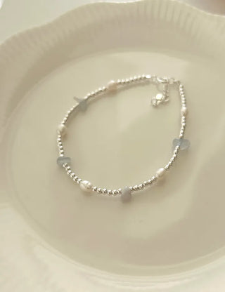 Silver 925 Freshwater Pearl Silver Bracelet Silver Ball Gemstone Summer