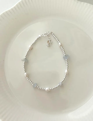 Silver 925 Freshwater Pearl Silver Bracelet Silver Ball Gemstone Summer