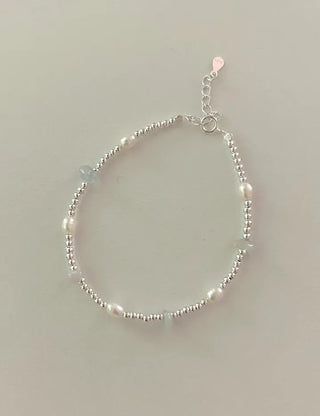 Silver 925 Freshwater Pearl Silver Bracelet Silver Ball Gemstone Summer