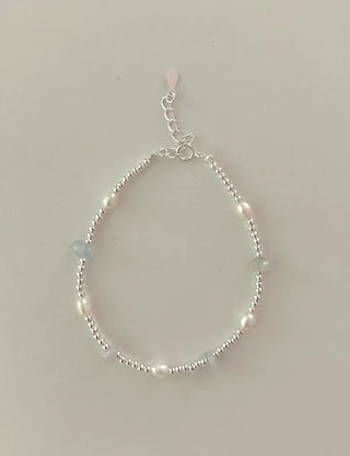 Silver 925 Freshwater Pearl Silver Bracelet Silver Ball Gemstone Summer