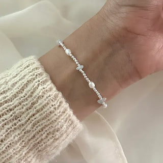 Silver 925 Freshwater Pearl Silver Bracelet Silver Ball Gemstone Summer