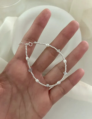 Silver 925 Freshwater Pearl Silver Bracelet Silver Ball Gemstone Summer